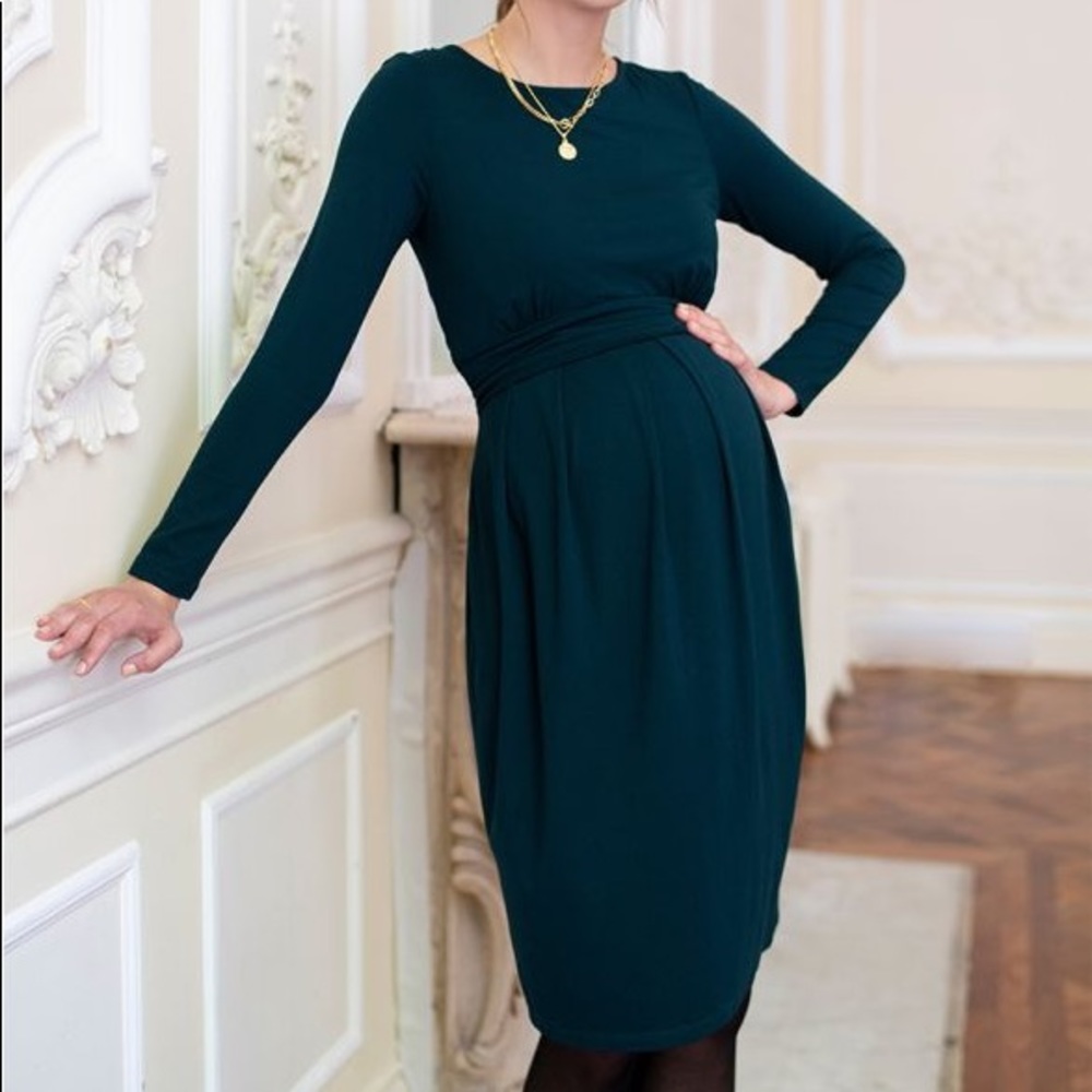 Seraphine Maternity & Nursing Long Sleeve Dress - Emerald Green, Size 2, EUC